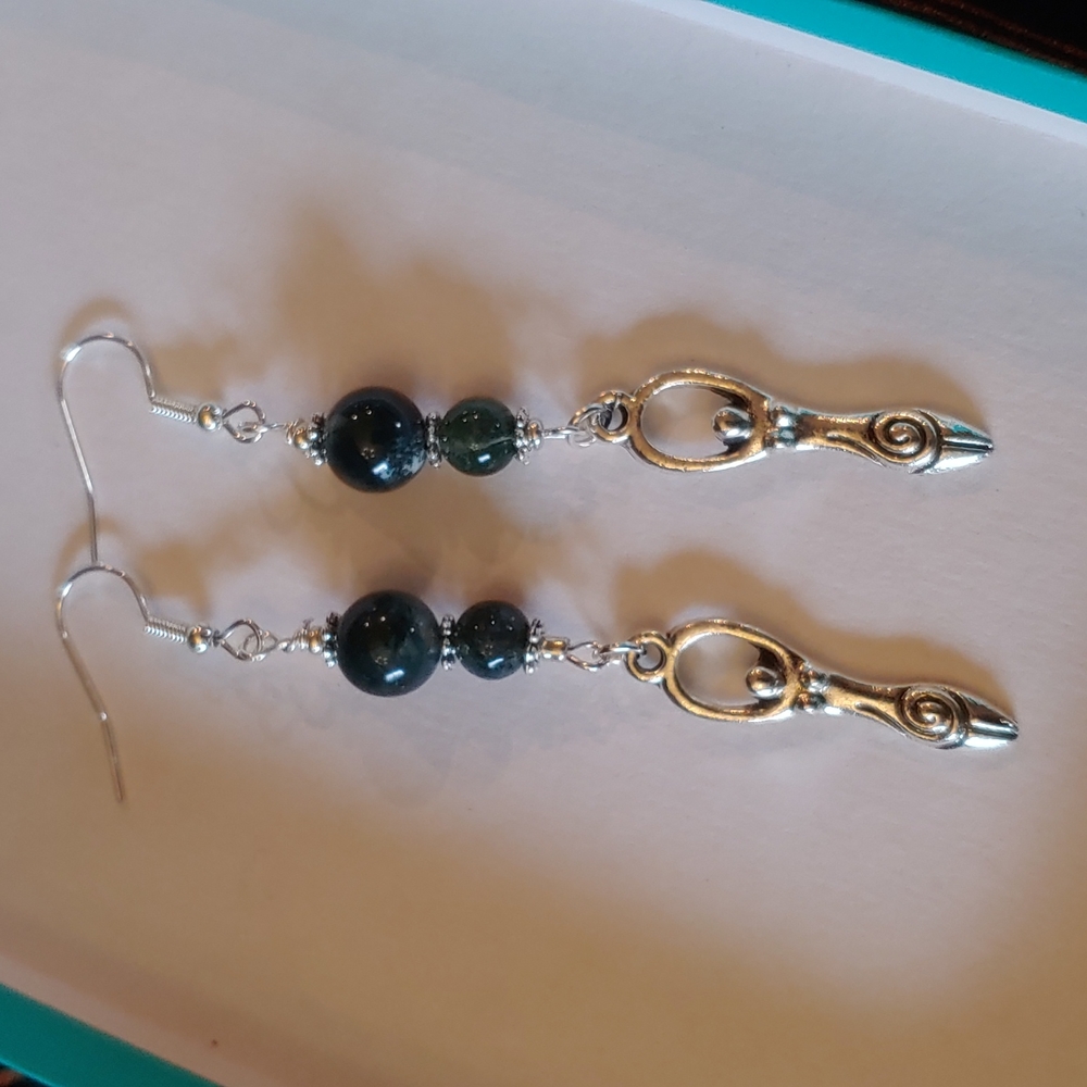 Moss Agate Goddess Earrings